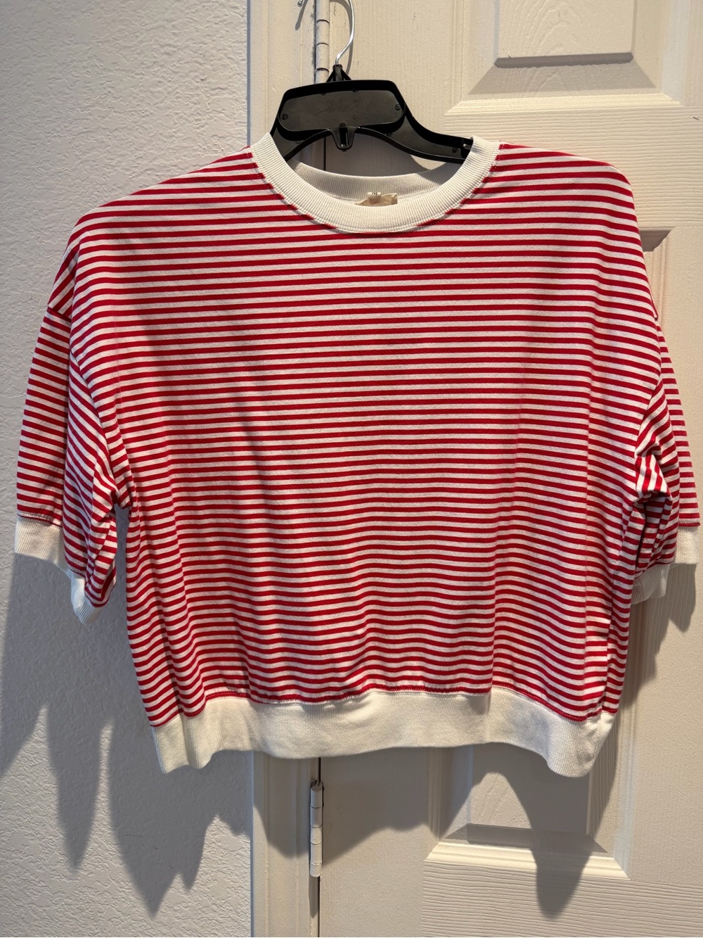 Red & White Striped Women’s Short Sleeve Crop Top